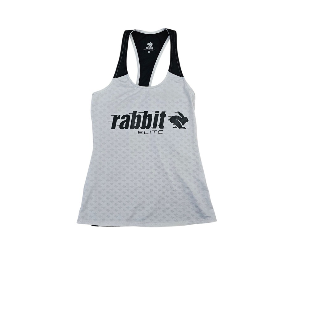 Rabbit Elite Running Tank Top Women's XS White Black Racerback Singlet logo